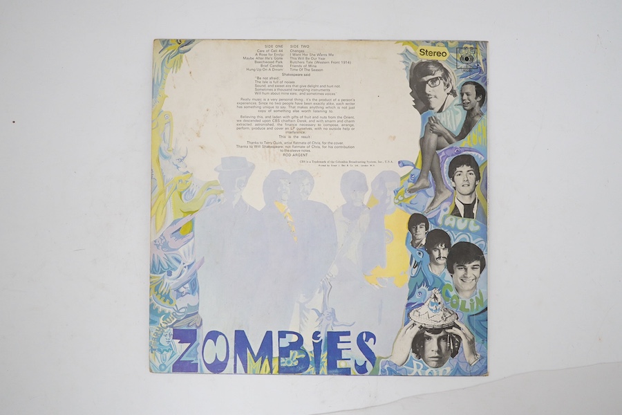 The Zombies; Odessey and Oracle LP record album, on CBS stereo label, S632280, SBPG 632280 A2/B2. Condition - fair to good, some light surface scratches, cover generally good with minor wear and slight staining.